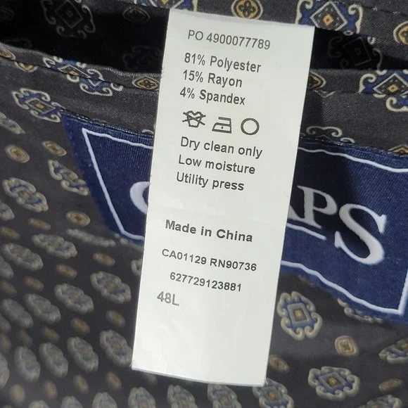 Chaps Men's Sport Coat Blazer Two‎ Button Charcoal Gray Polyester Blend Sz 48L
